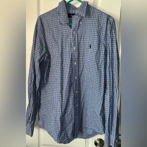 Polo Ralph Lauren Blue Square Print Collared Dress Shirt Men’s Size L